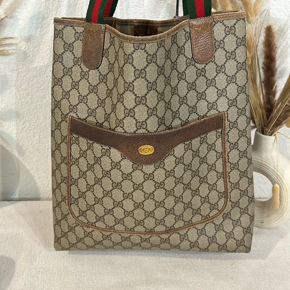 GUCCI GG Canvas Web Sherry Line  Bag PVC Beige Green Red Authentic - Picture 3 of 16